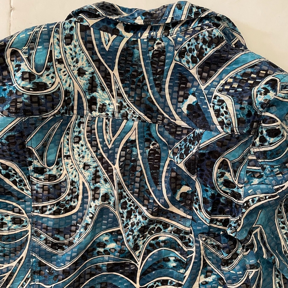 Ruby Rd Blue Black Swirl Print Iridescent Square … - image 6